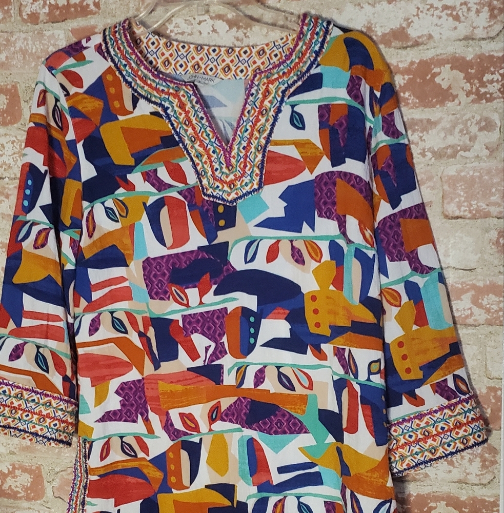 John Markgeometric Abstract Print Embroidered Spl… - image 7